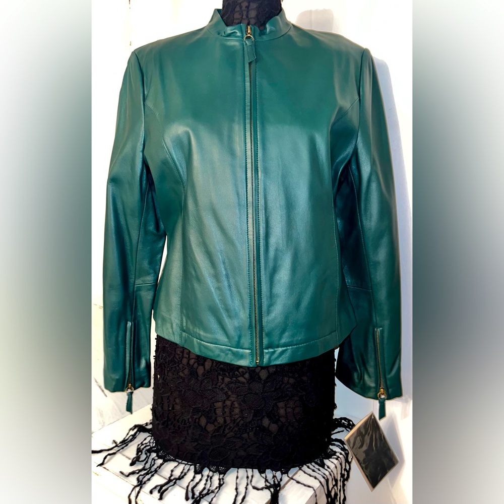 NWT Terry Lewis Green soft Leather Jacket women’s size medium